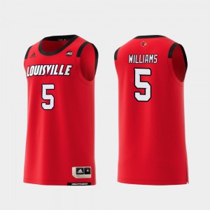 For Men's Red Malik Williams Louisville Jersey #5 College Basketball Replica